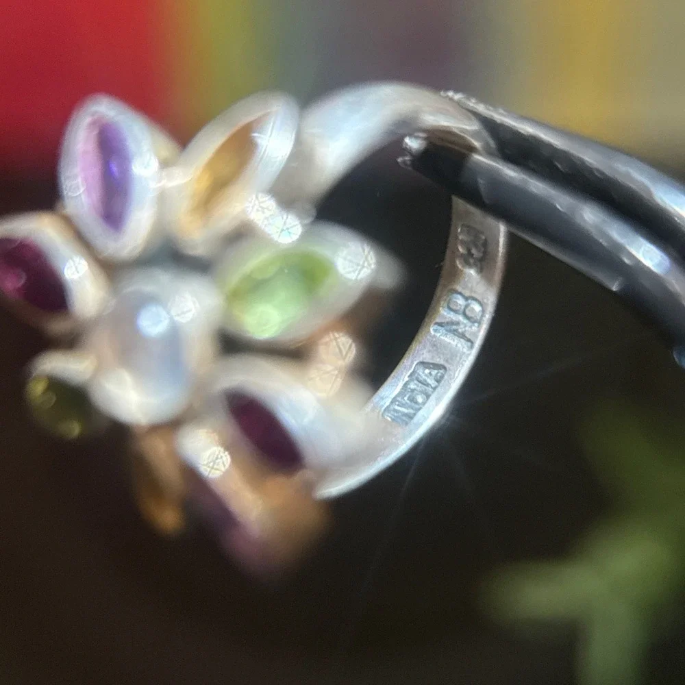Nicky Butler Sterling Silver Multi-Gemstone Moonstone Flower Ring‎ Size 7